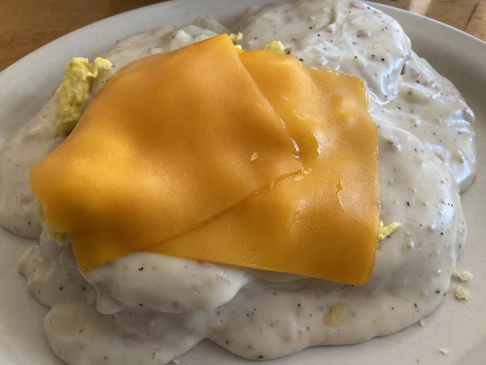 Biscuits and Gravy Scrambled Eggs Cheddar