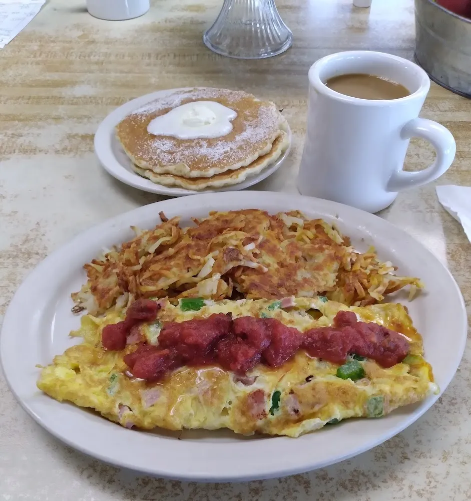 Denver Omelet with a Side of Salsa and Well Done Hash Browns