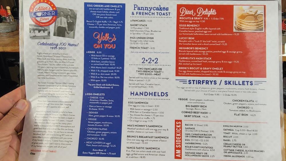 Allen's Corner Diner Menu image 1